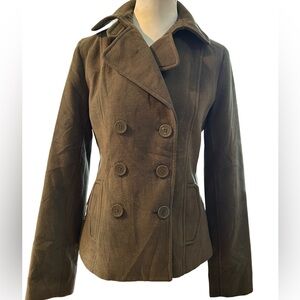 H&M Basics Olive Green Double Breasted Peacoat Jacket Size M